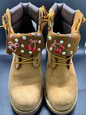 Custom Woman Timberland boots "Junk Tims" Size 10